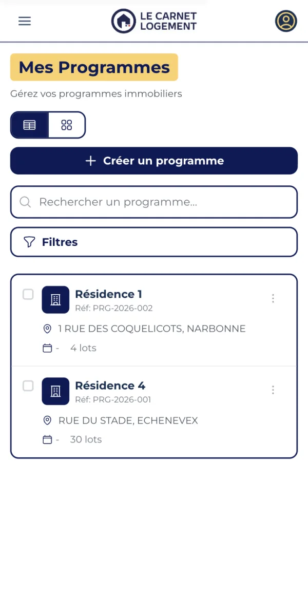 Application SaaS pour Le Carnet Logement