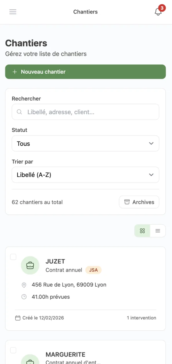 Application de gestion de chantiers Vert Avenir Paysage