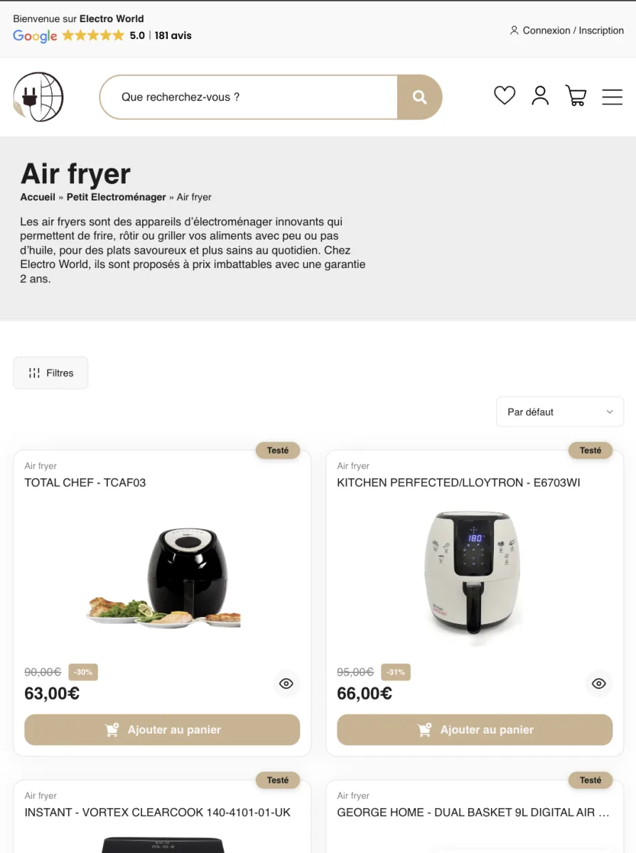 Refonte e-commerce Electro World